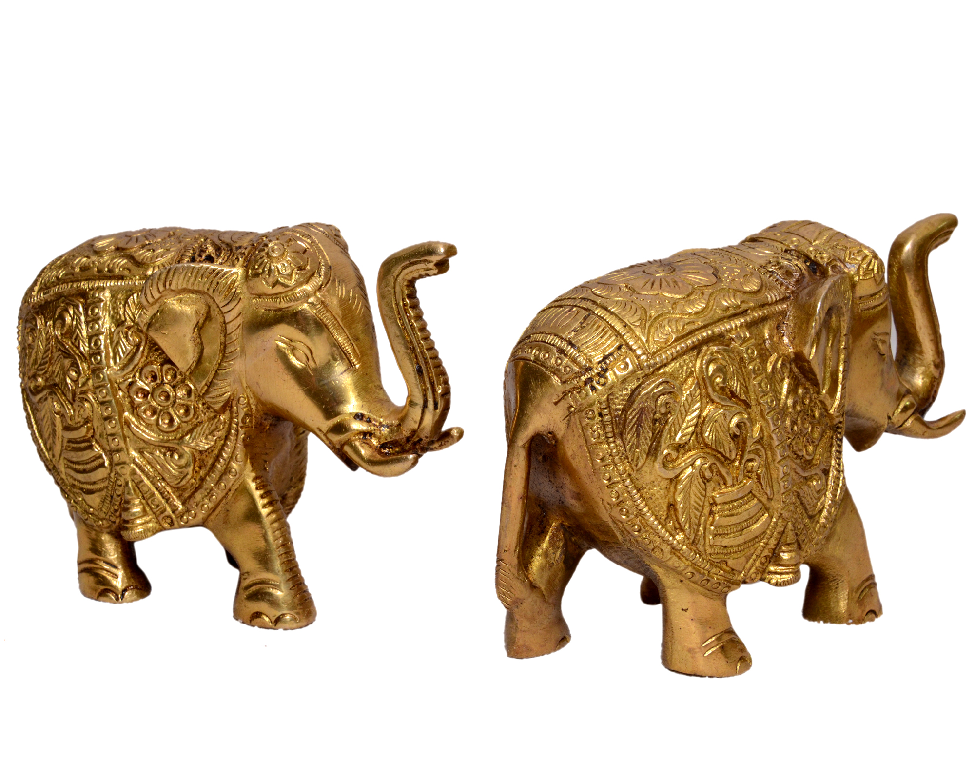 Brass Elephant Trunk Up 3.5 Inch pair