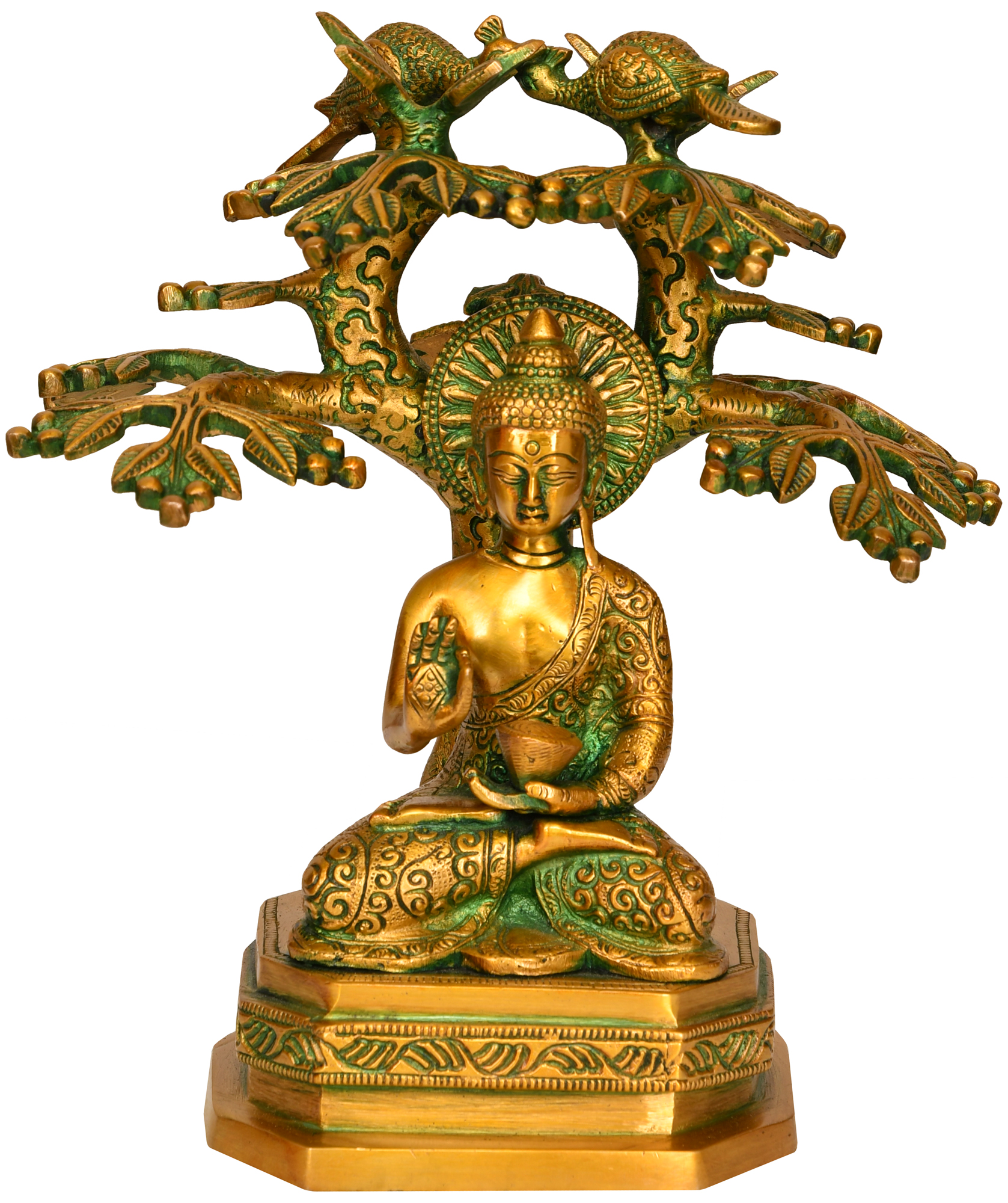 Brass Buddha Under Boddhi Tree 9.5 Inch