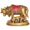 Brass Cow And Calf  4 Inch With Stone Work