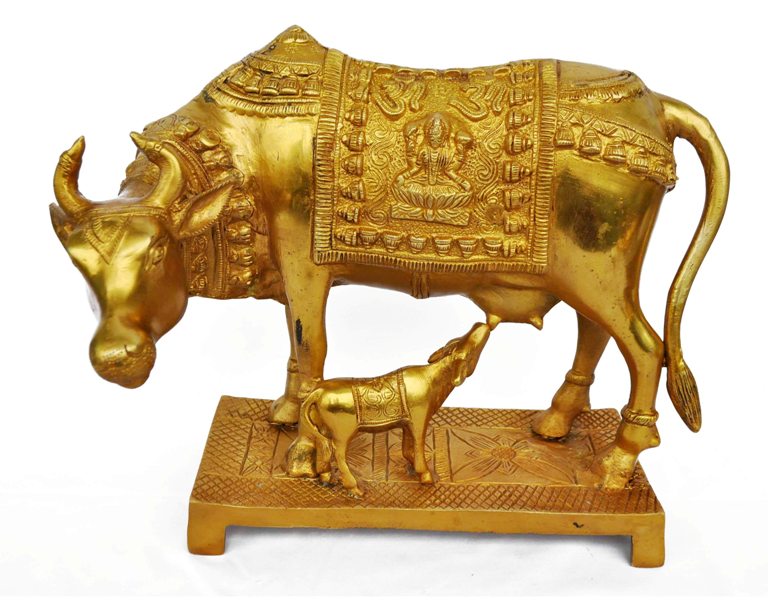 Brass Cow And Calf 11 Inch