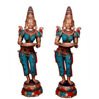 Goddess Figure Deep Laxmi Standing Pair Brass