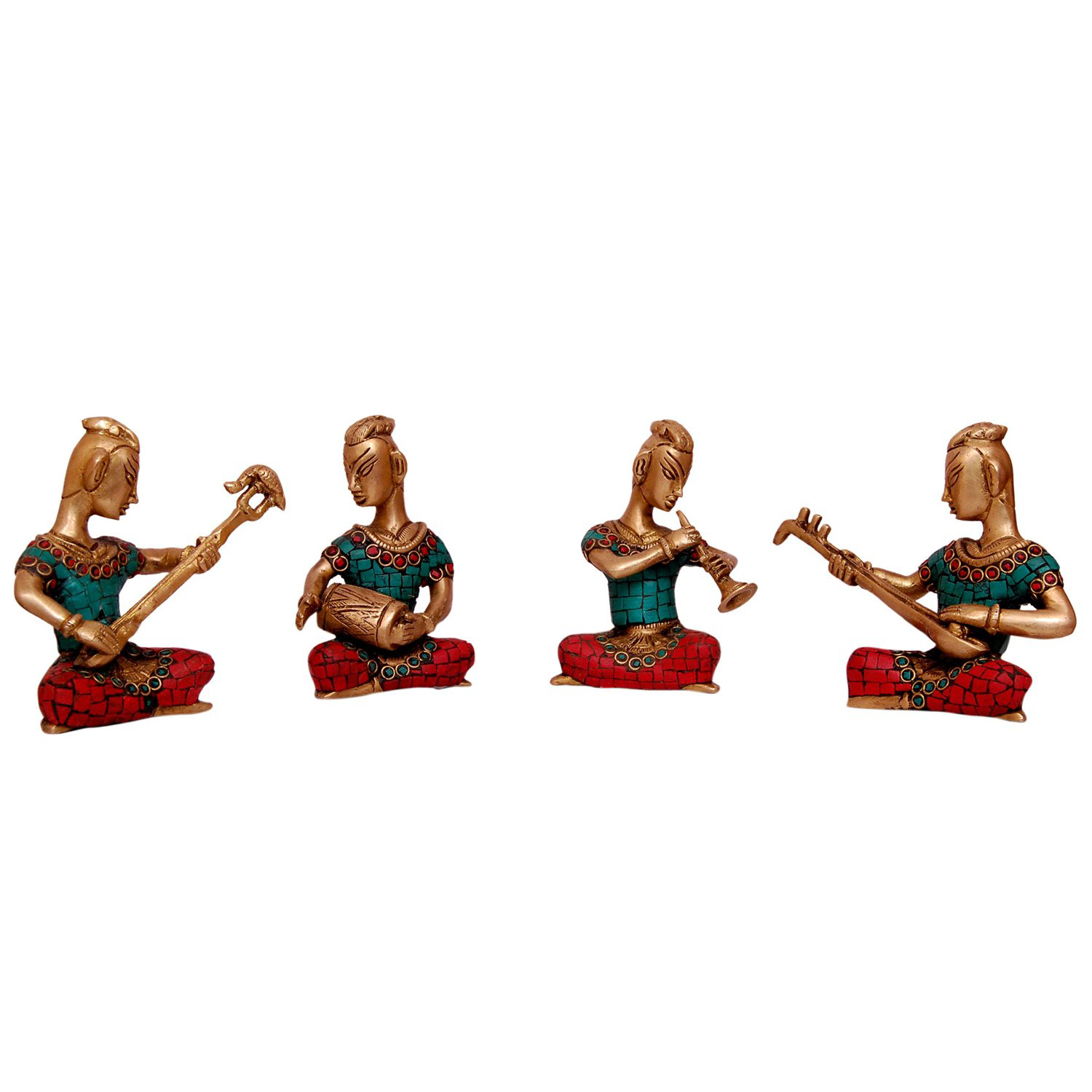 Set Of Four Musicians Brass Statue In Coral Stone Work