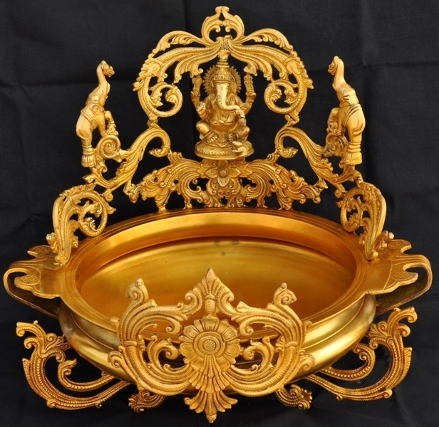 Urli With Religious Ganesha Figure Brass Urli 12 Inch Bowl
