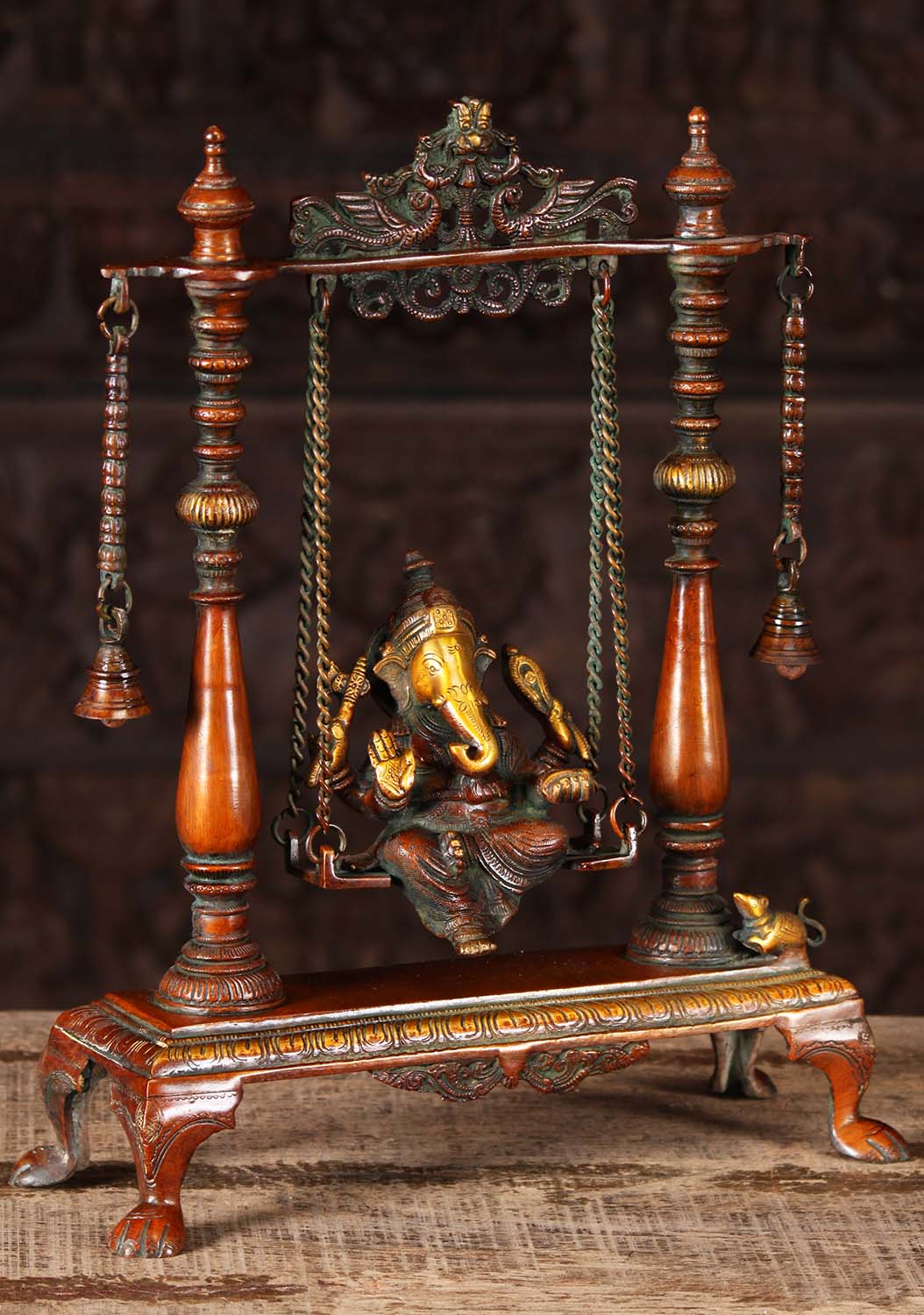 Brass Ganesha Relaxing on a Swing 16 inch