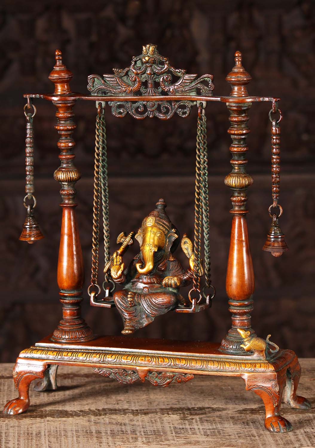 Brass Ganesha Relaxing on a Swing 16 inch