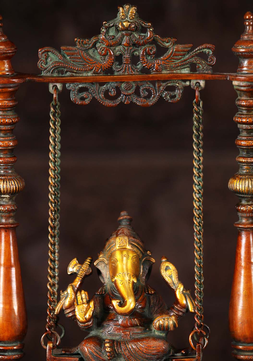 Brass Ganesha Relaxing on a Swing 16 inch