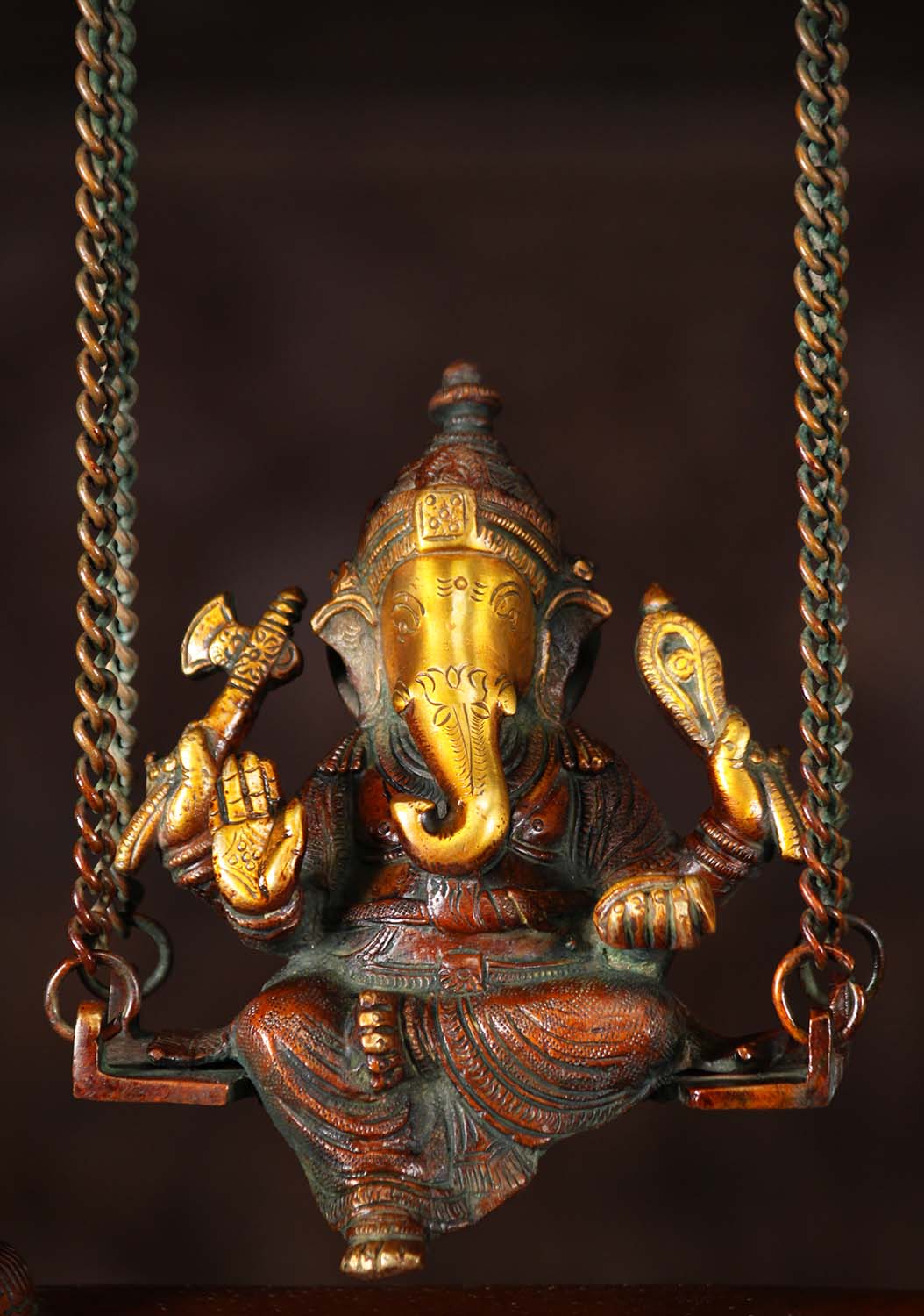 Brass Ganesha Relaxing on a Swing 16 inch