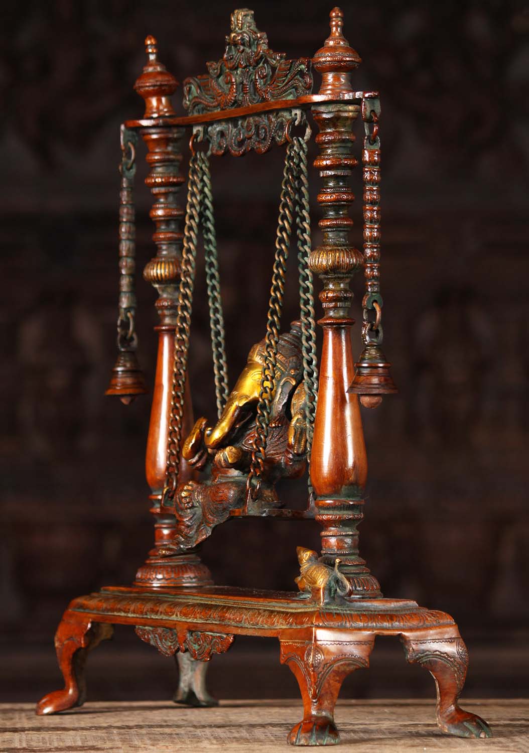 Brass Ganesha Relaxing on a Swing 16 inch