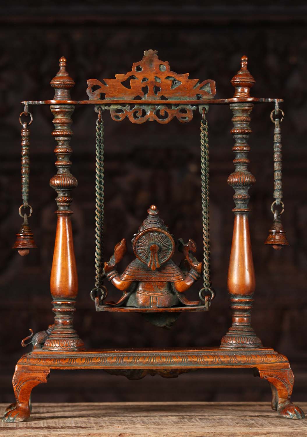 Brass Ganesha Relaxing on a Swing 16 inch