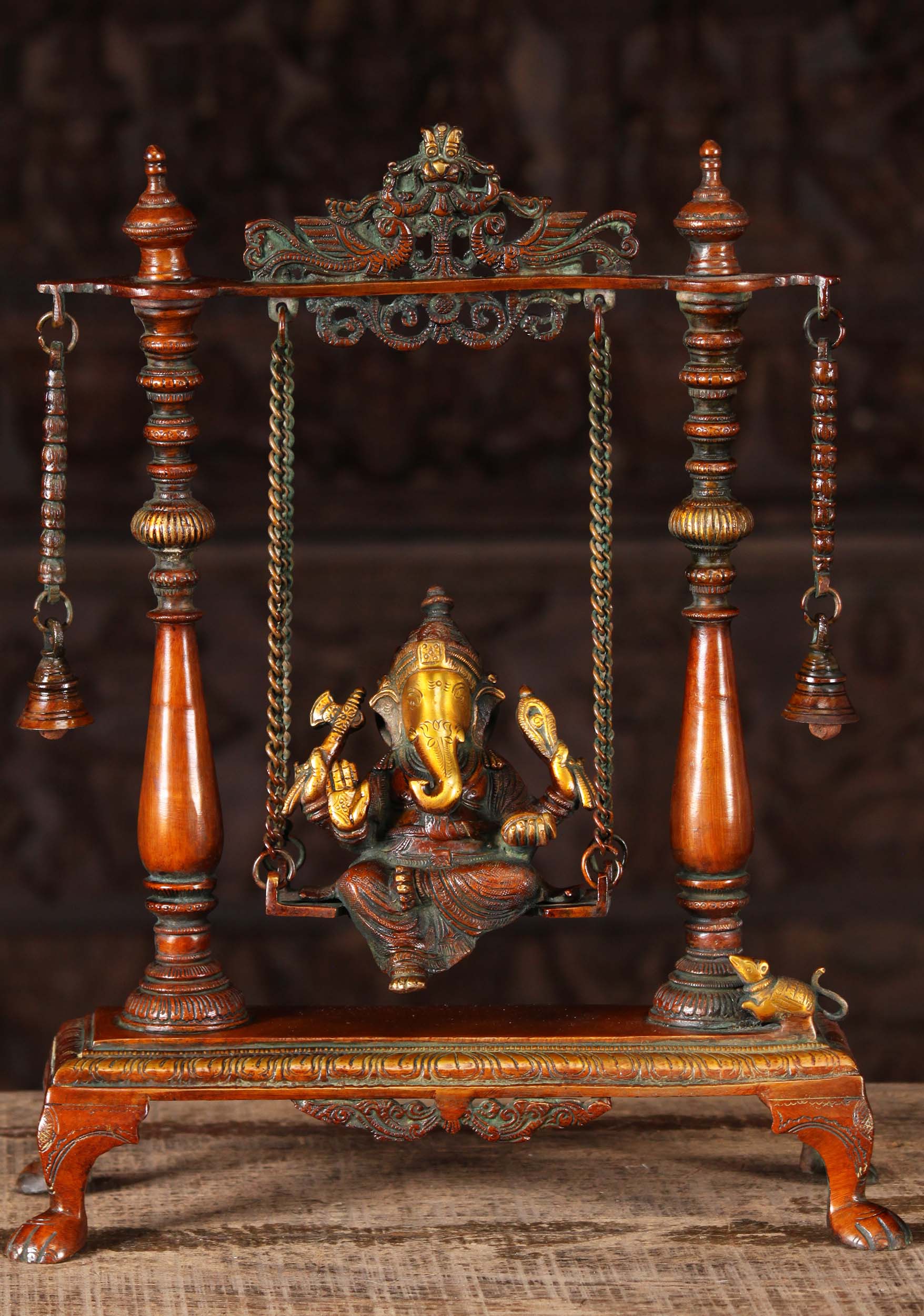 Brass Ganesha Relaxing on a Swing 16 inch