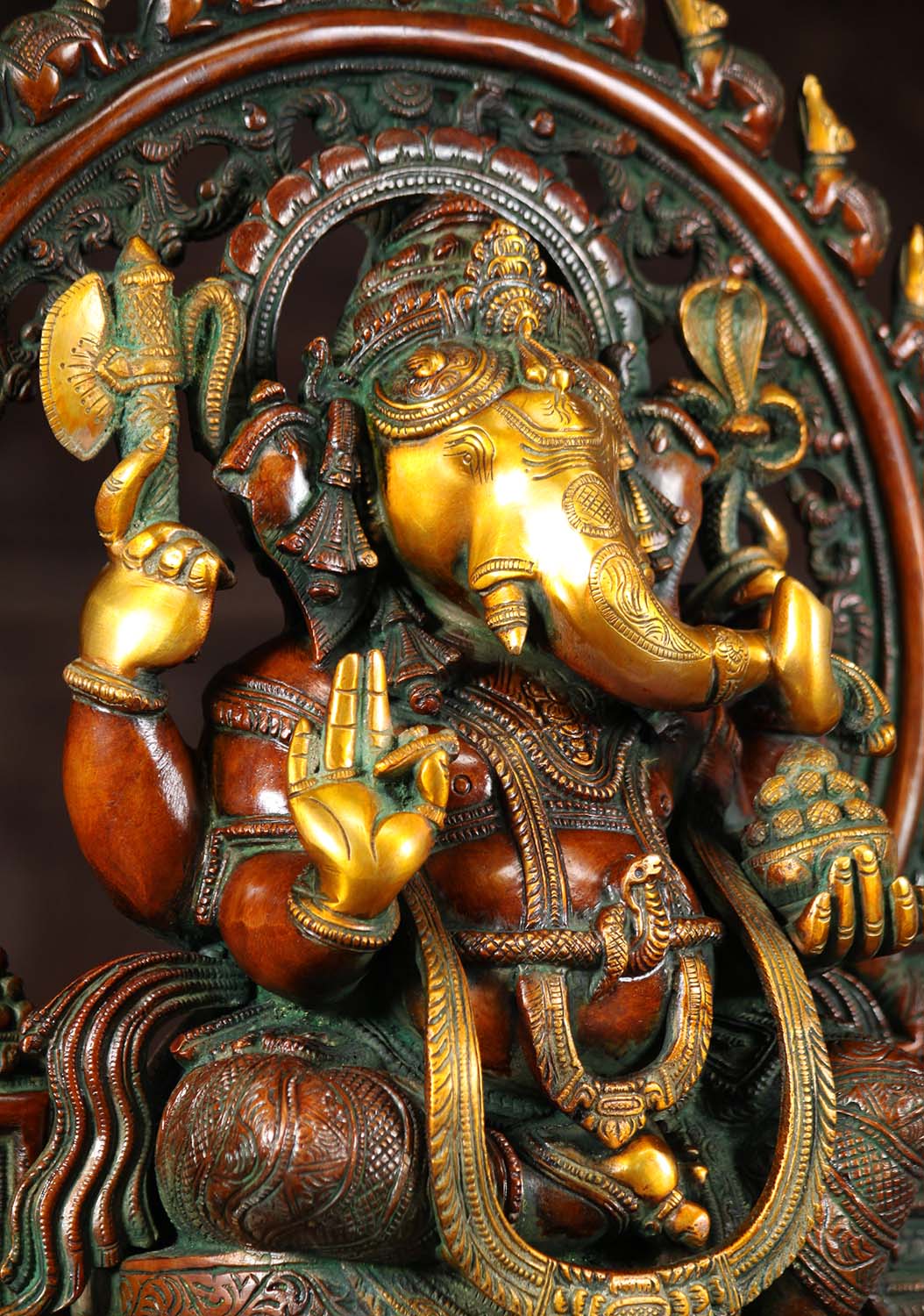 Brass Ganesh Statue with Rat Arch 19"