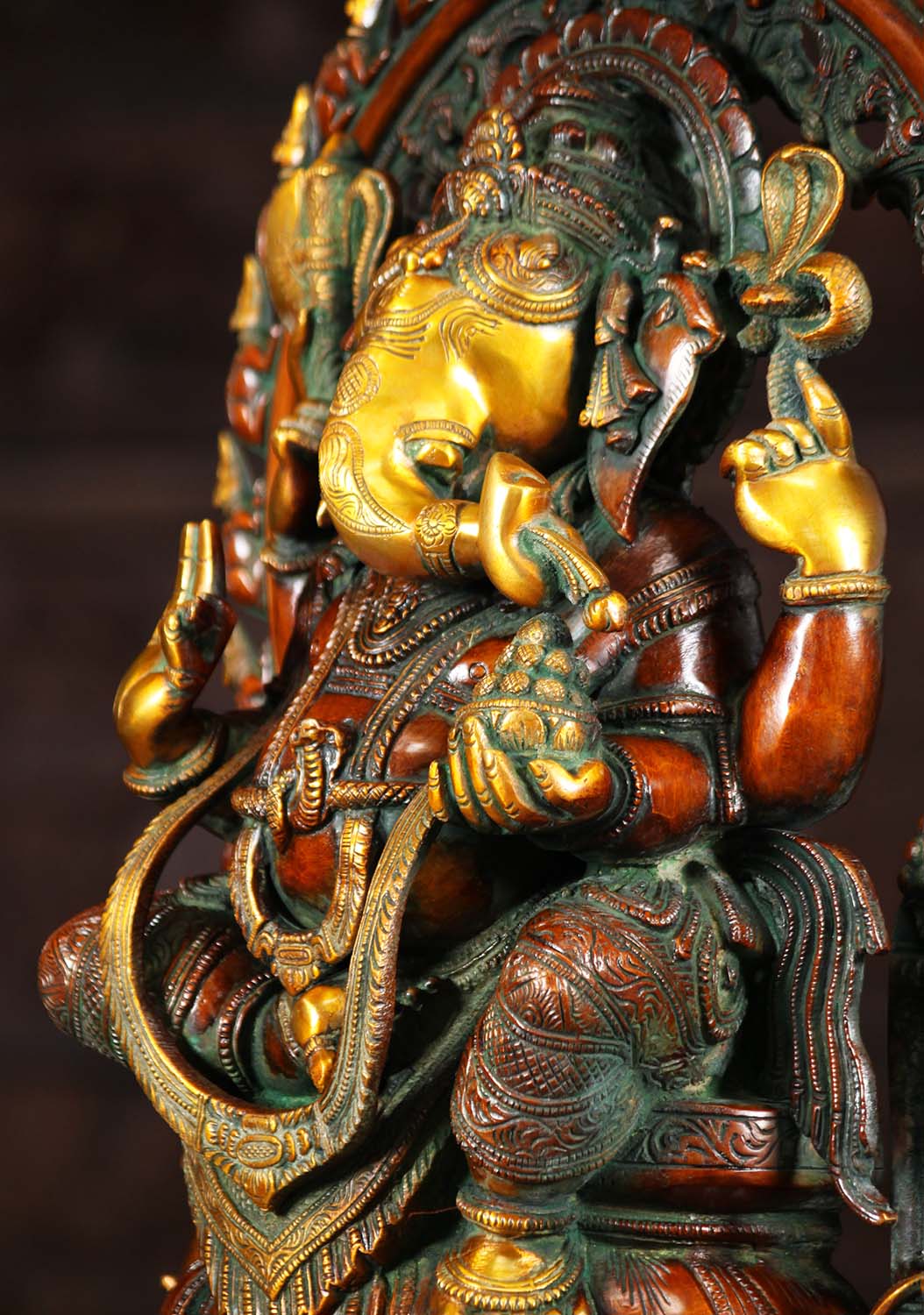 Brass Ganesh Statue with Rat Arch 19"