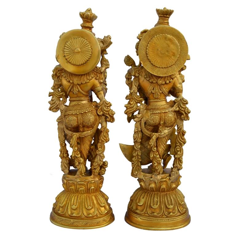Brass Krishna With Radha Standing Fine Carving 22 Inch