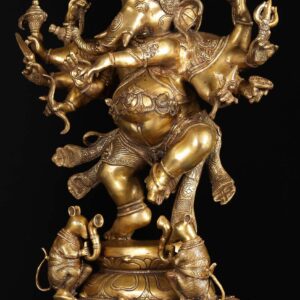 Brass Dancing Ganesh with 2 Rats 25"