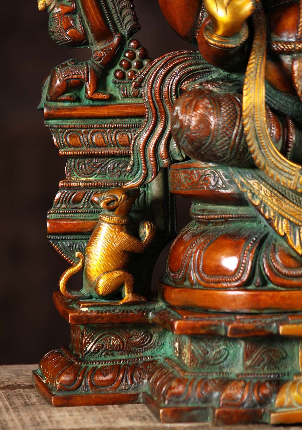 Brass Ganesh Statue with Rat Arch 19"