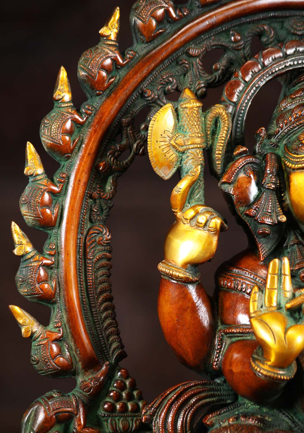 Brass Ganesh Statue with Rat Arch 19"