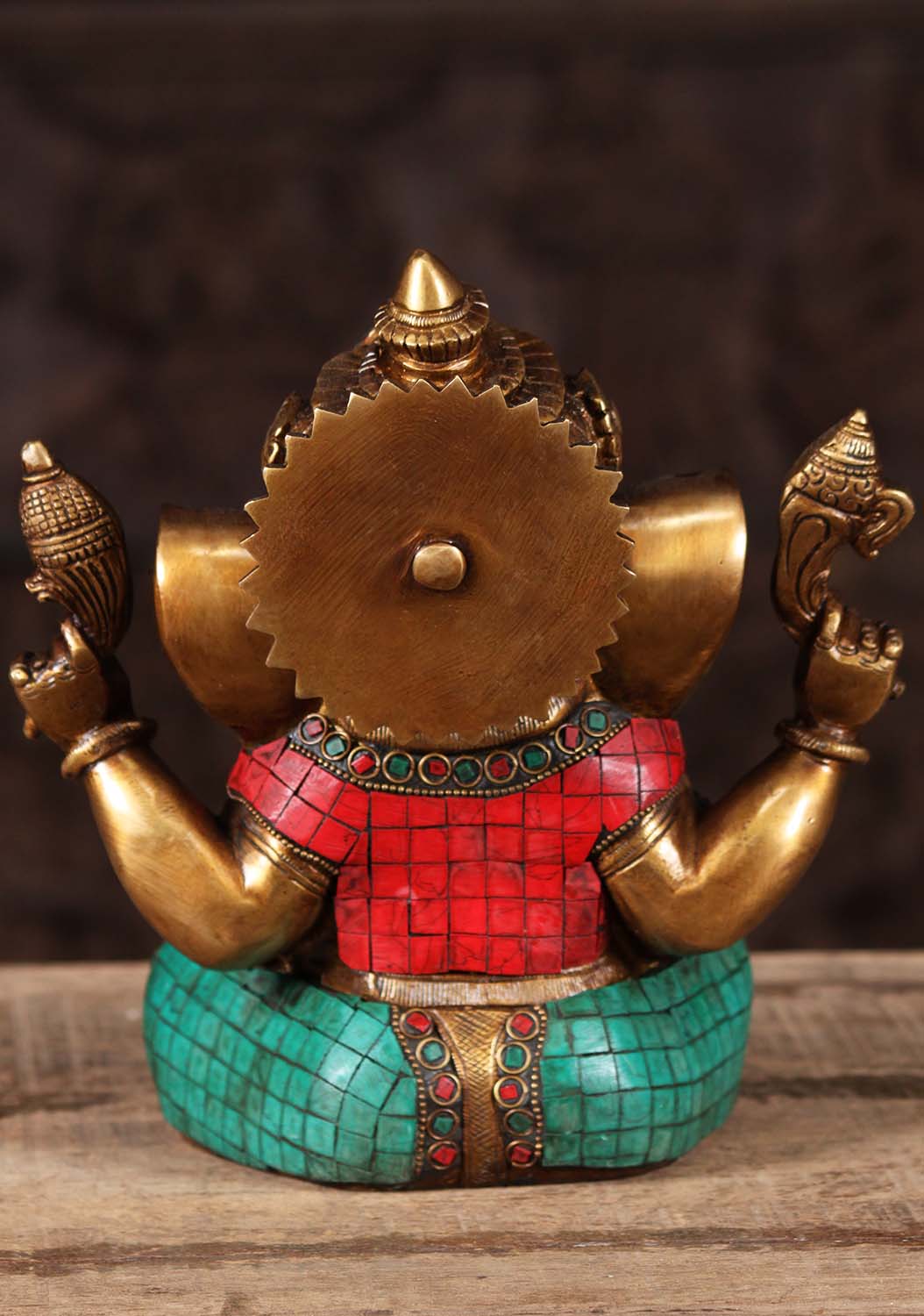 Brass Taj Ganesha with OM & Trident on Trunk 9"
