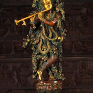 Brass Gopal Krishna Statue with Peacock 30"