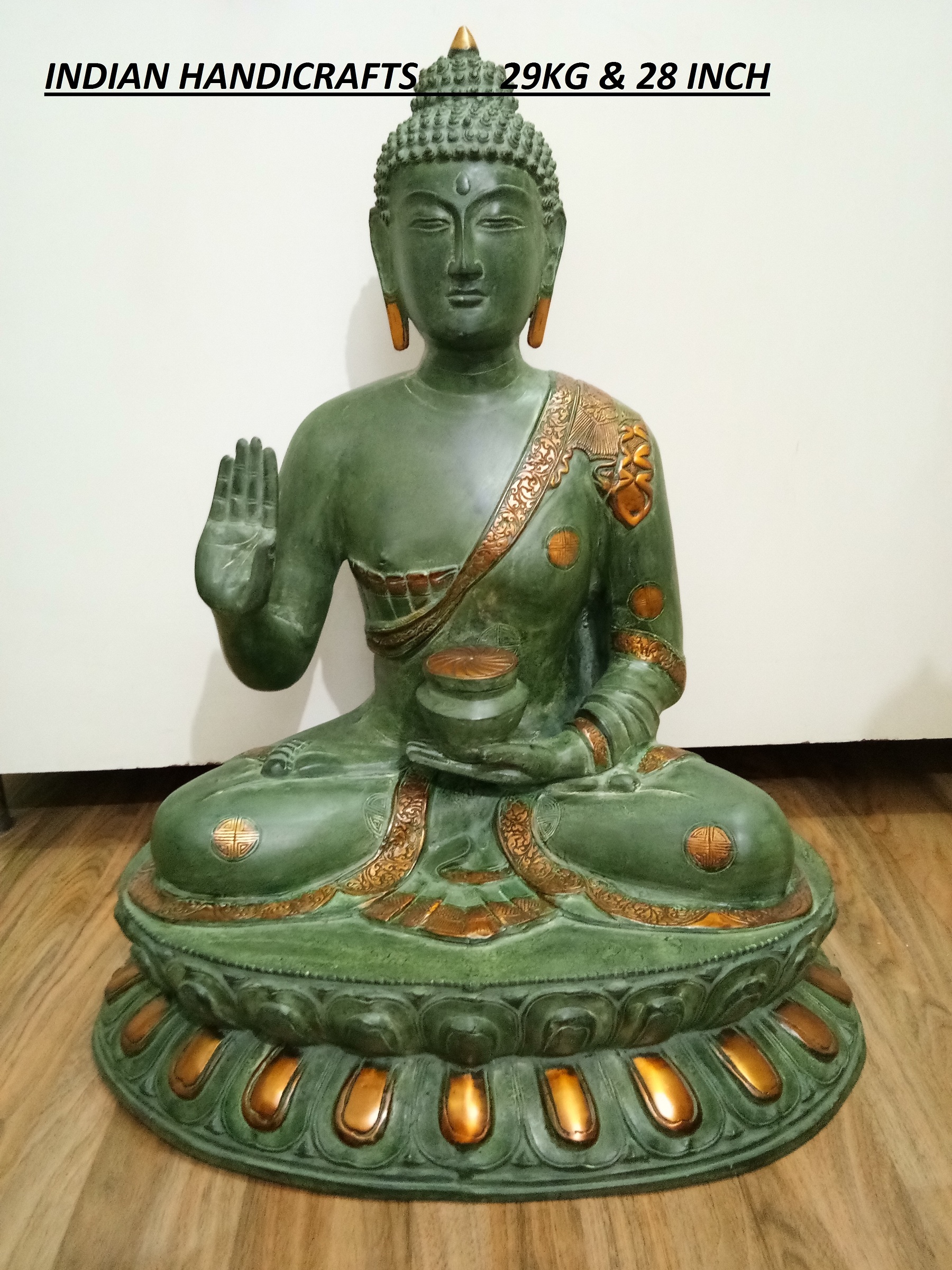 Brass Buddha Sitting Stone Work 28 inch