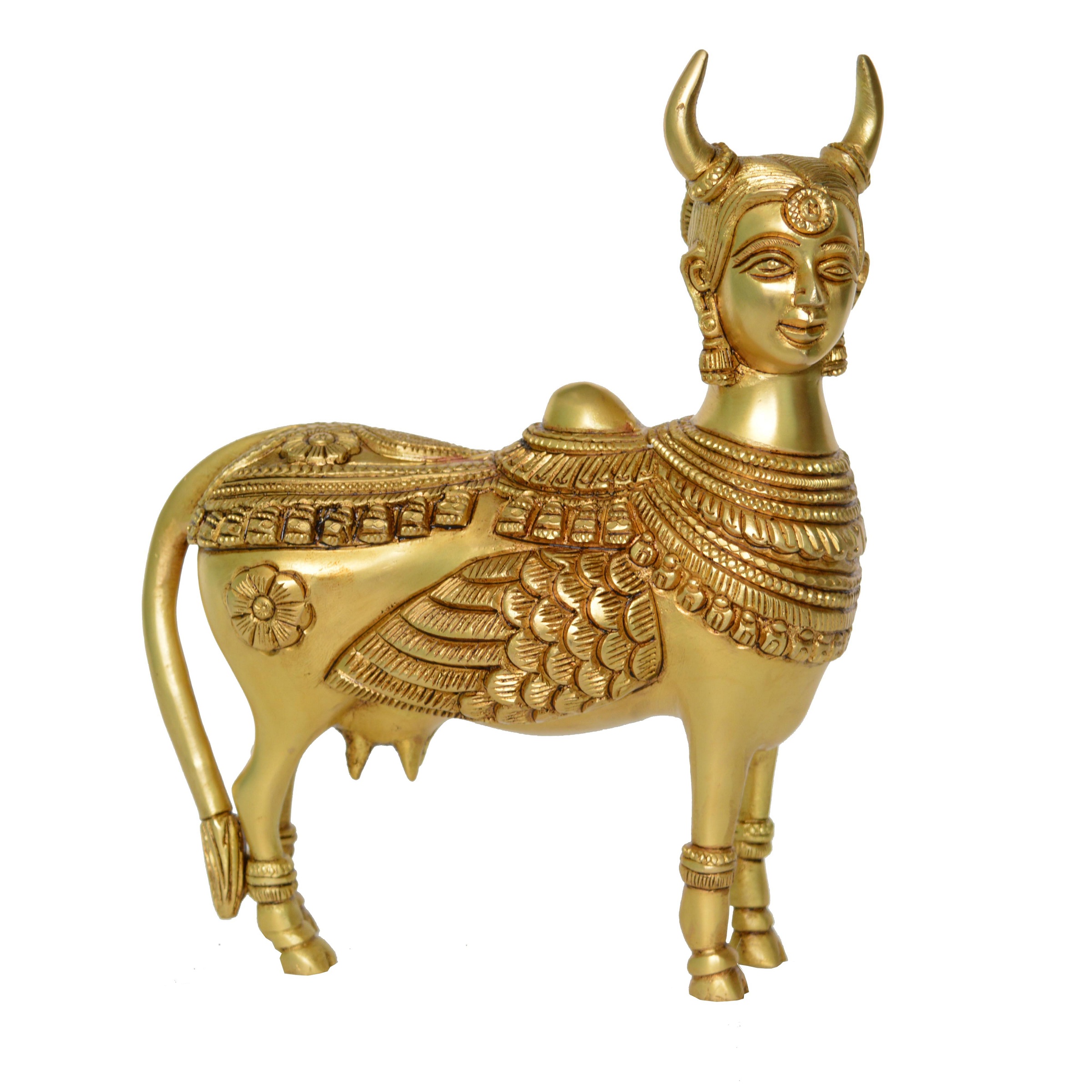 Brass Kamdhenu Cow 7 Inch