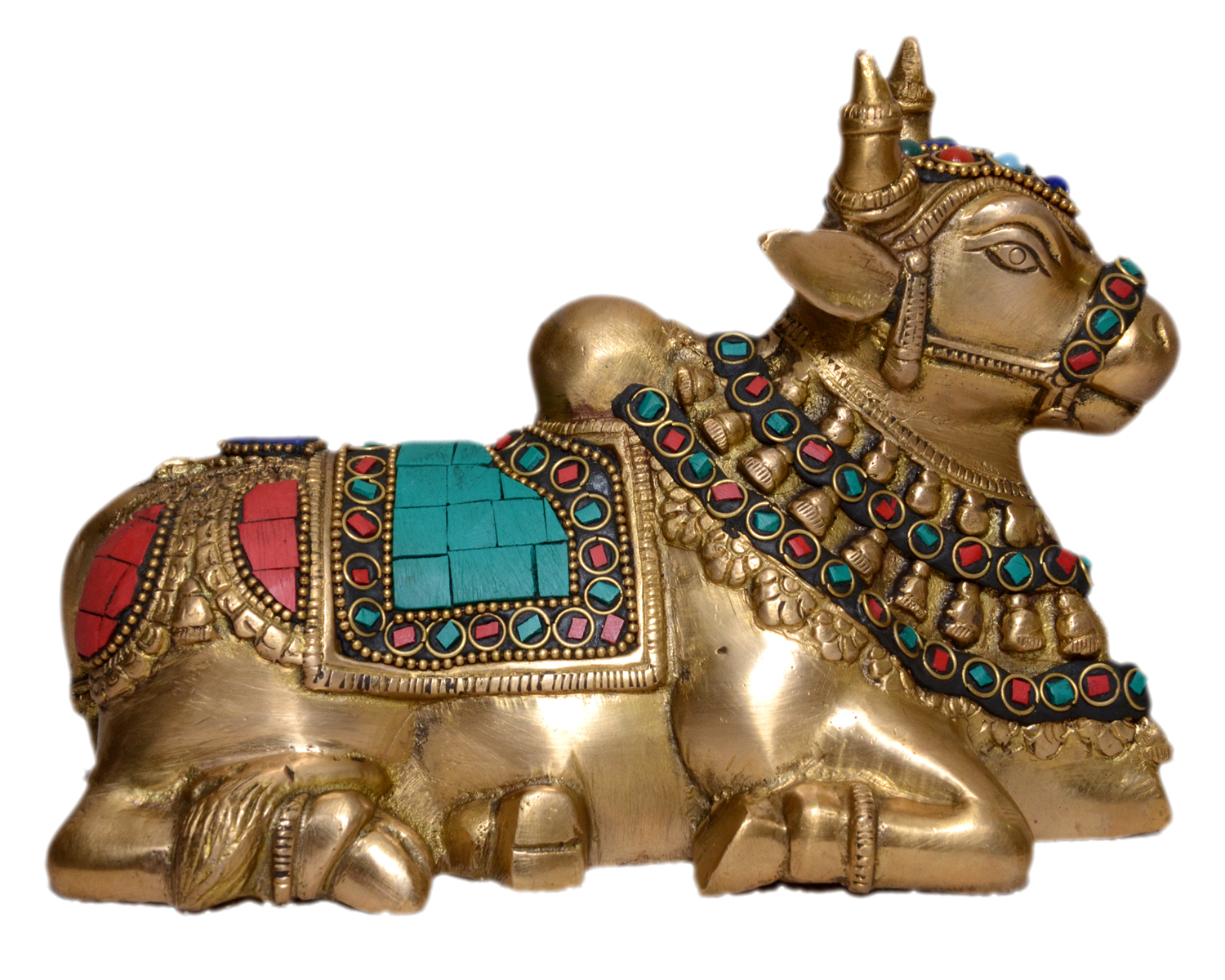 Brass Nandi Sitting Stone Work