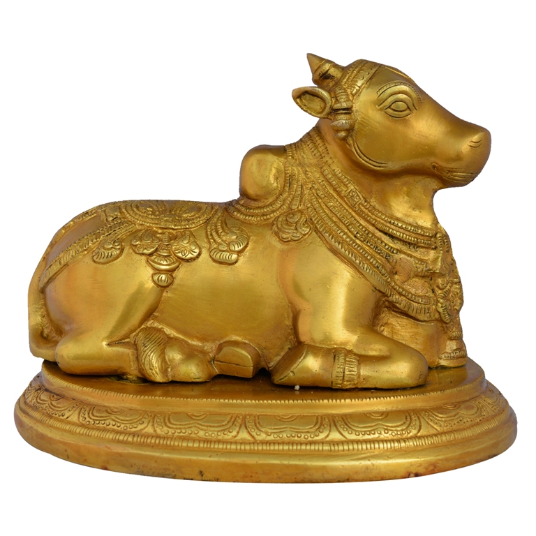 Brass Nandi Sitting Traditional Carving 12 Inch