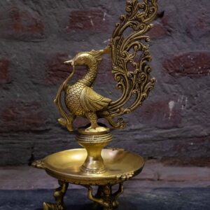 Brass Oil  Lamp Standing Peacock With Lady