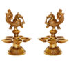 Brass Peacock Oil Lamp Pair Of Five Wicks