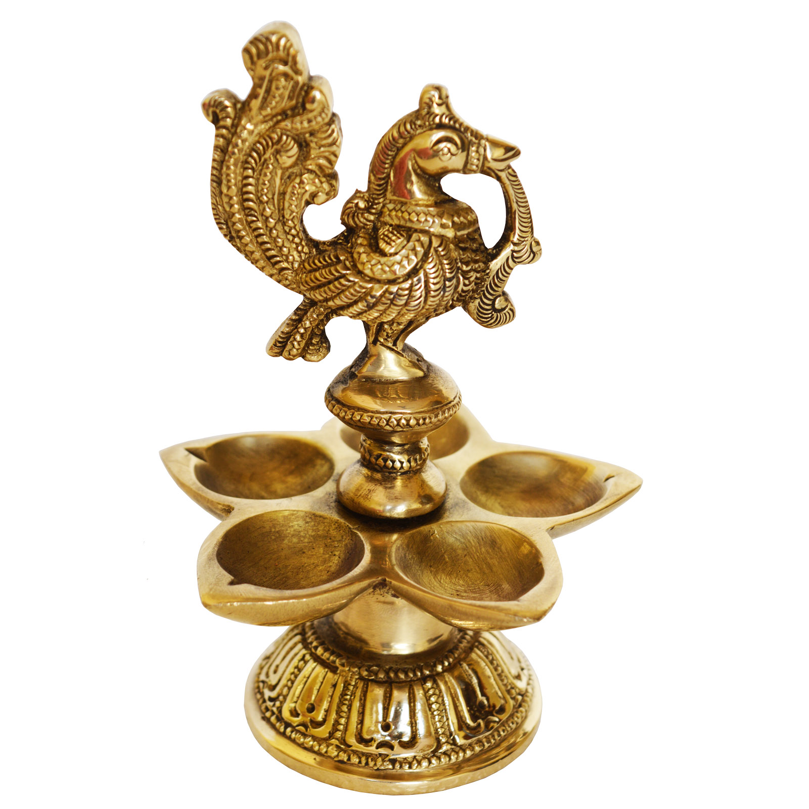 Brass Peacock Oil Lamp Pair Of Five Wicks