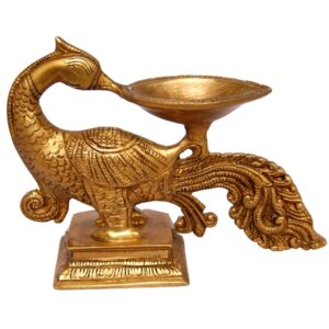 Decorative Brass Metal Peacock Shape Candle Stand/Oil Lamp/Aarti Diya.
