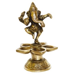 Dancing Ganesha Brass Oil Lamp Decorative Metal Lamp Statue 