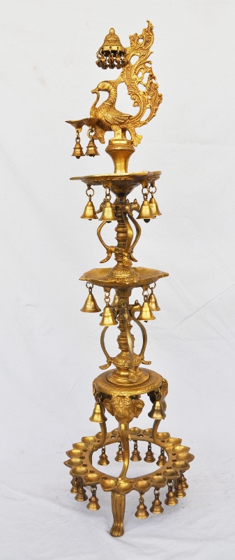 Brass Metal Designer & Unique Decorative Peacock Shape Oil Lamp With Little Bells