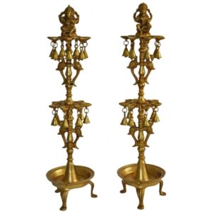 Brass Metal Lakshmi And Ganesha Figure Oil Lamp