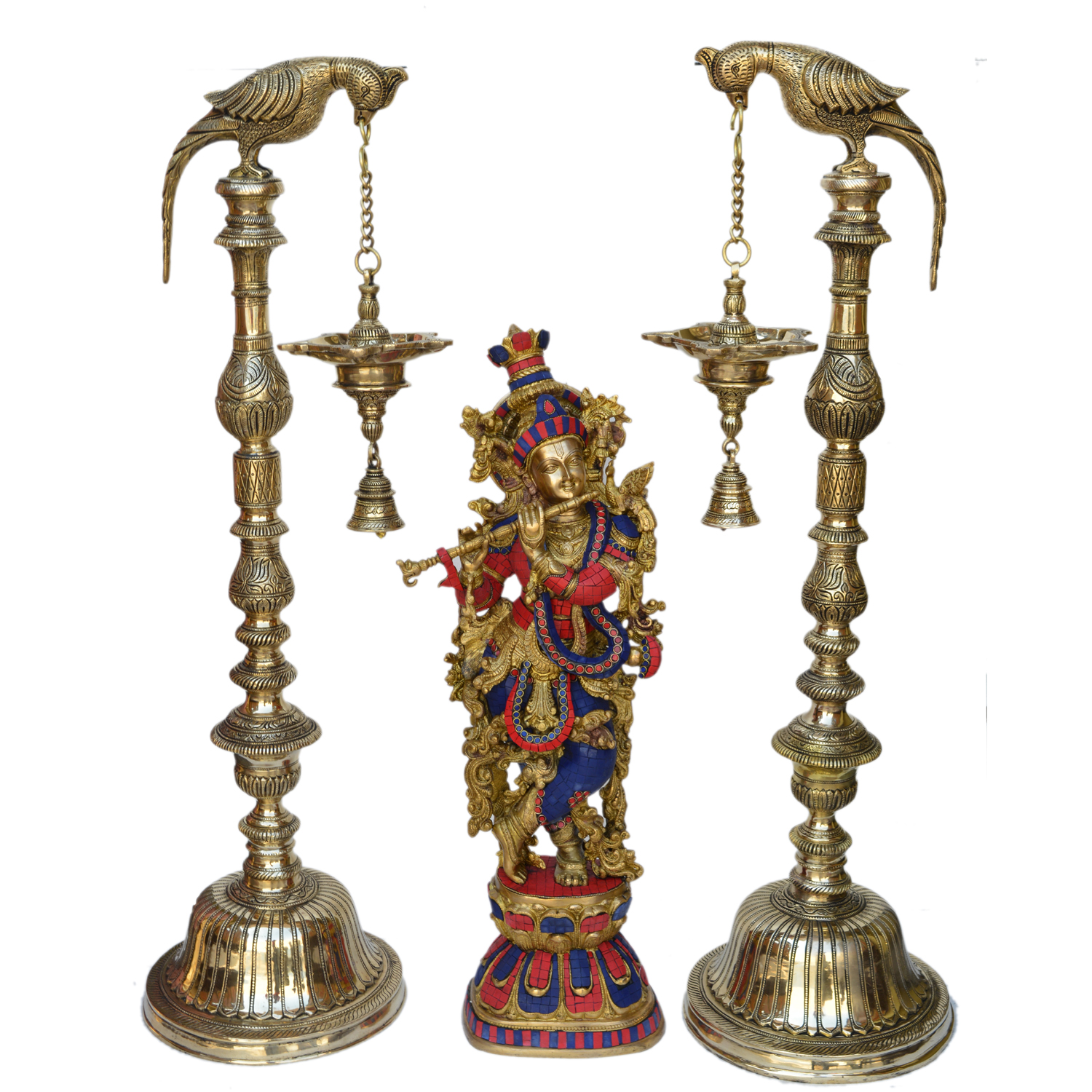 Festive Decor Oil Lamp With Colorful Krishna Statue For Home Office Decor