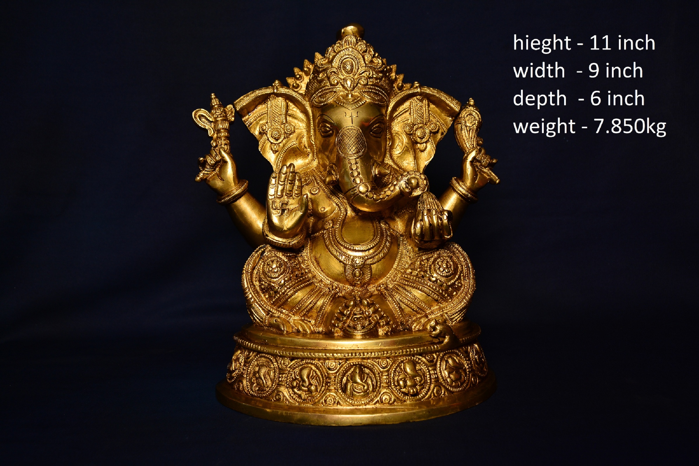 Brass Ganesh Astvinayak fine work 11 Inch