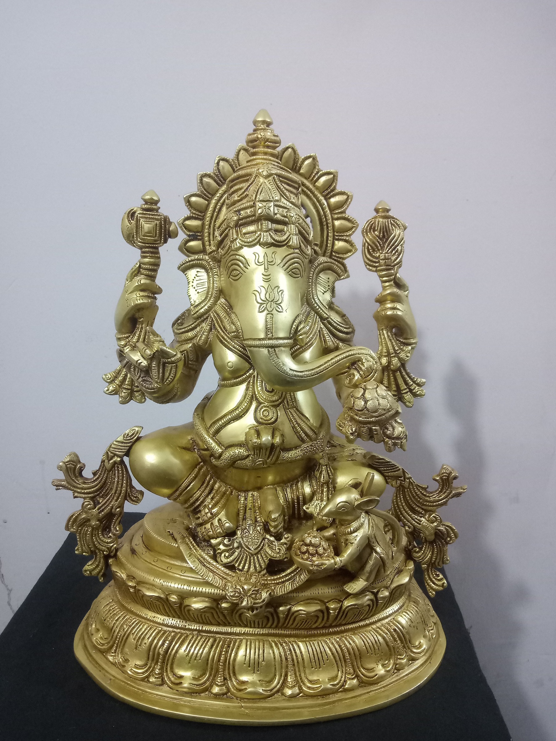 Brass Ganesh Oval Base With Carving 16 Inch