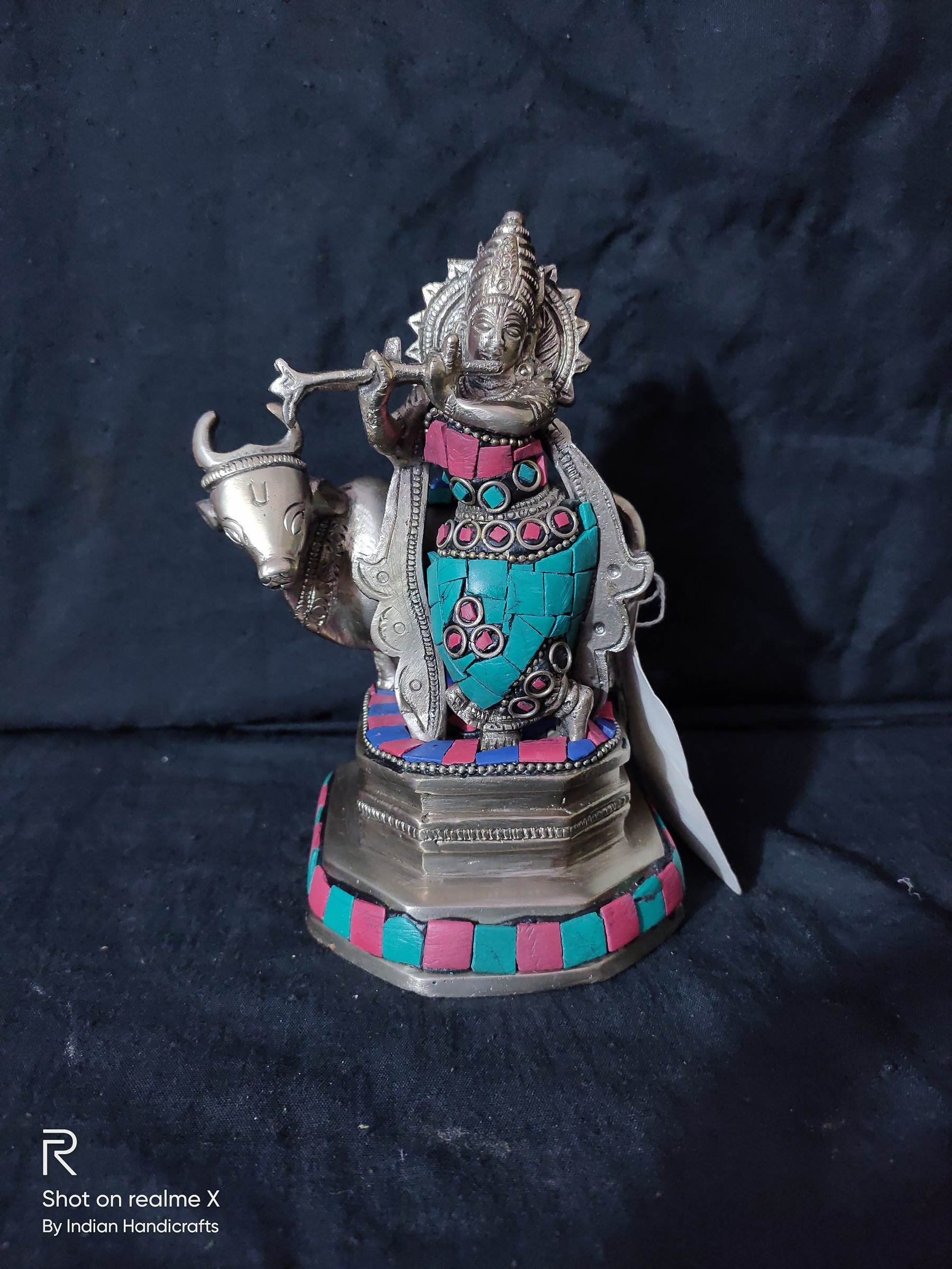 Brass Krishna With Cow 5 Inch