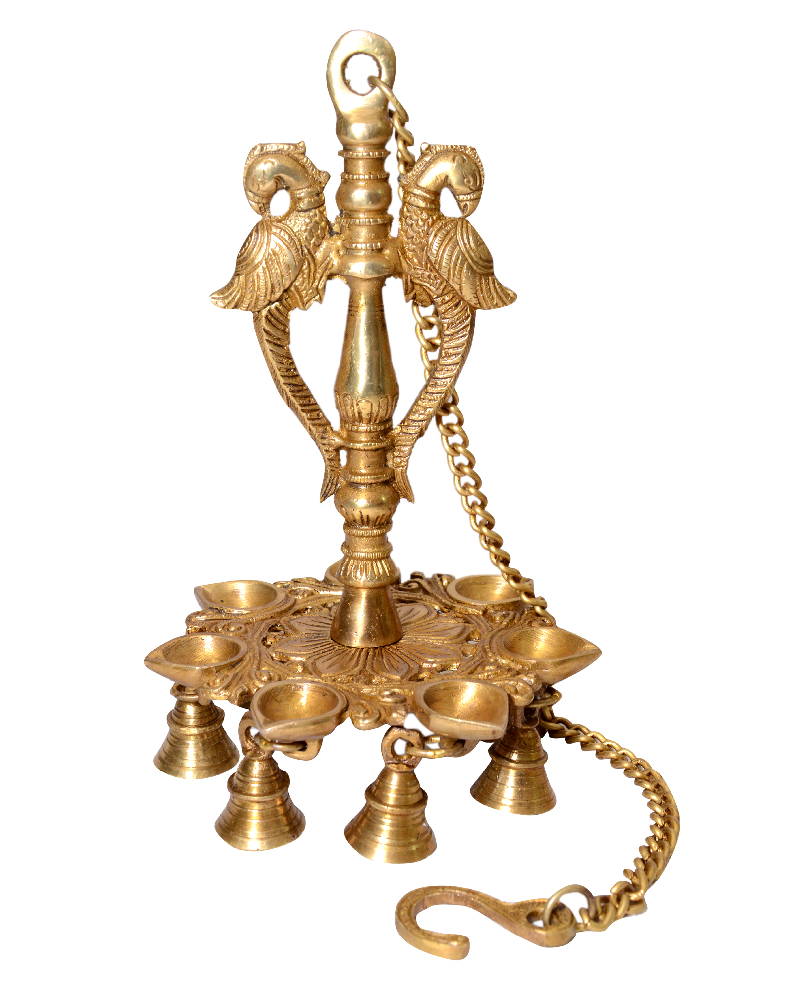 Oil Lamp Hanging Double Peacock With 7 Diya