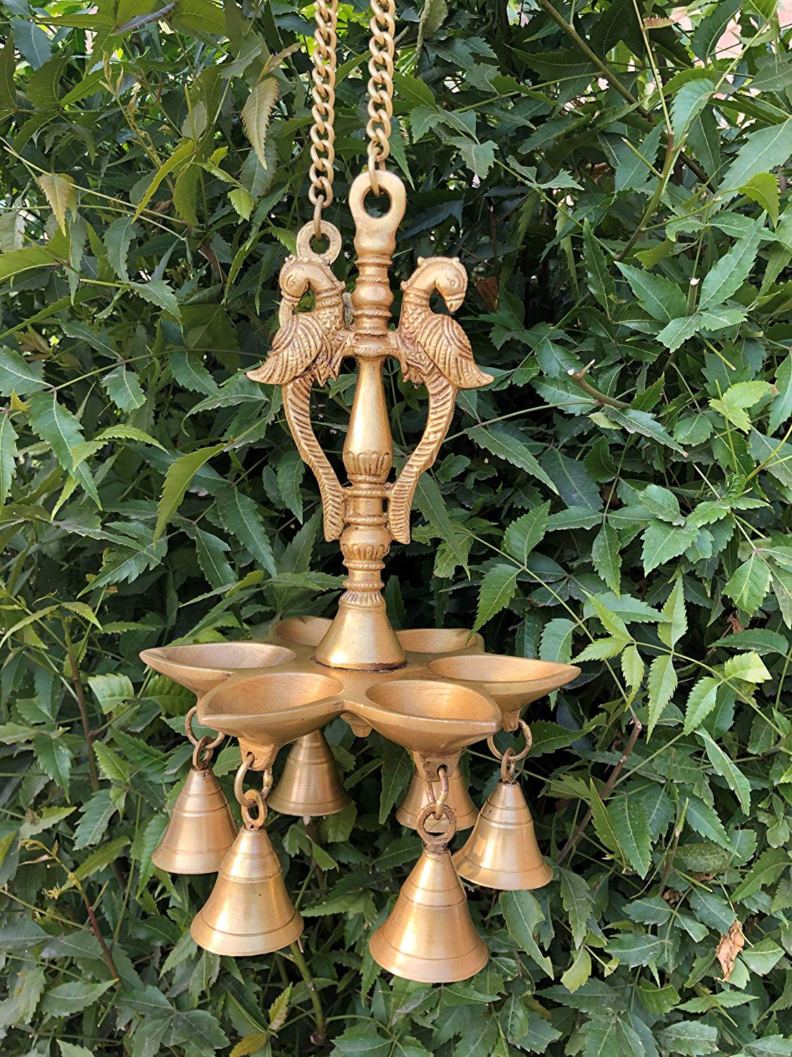 Oil Lamp Hanging Double Peacock With 6 Diya