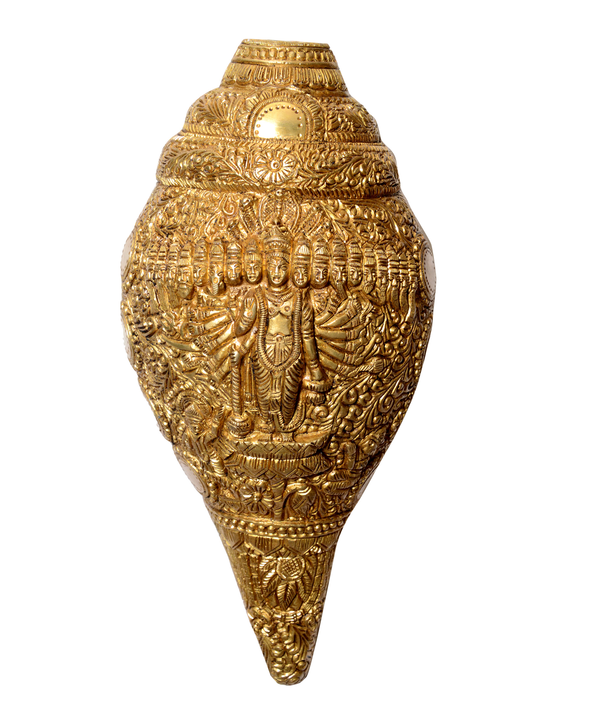 Brass Shankh Vishnu Virat Roop Carving| Konch 10 Inch