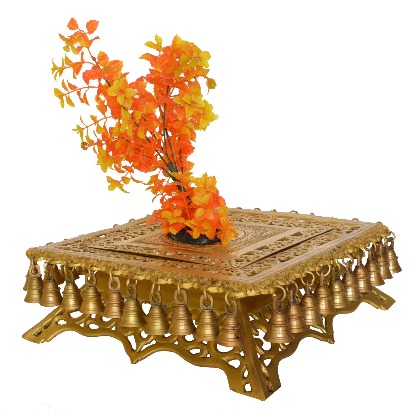 Side Stand Made In Brass Metal - Use As Chowki With Bells