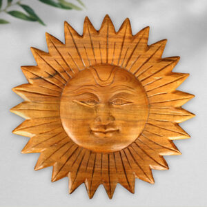 Wooden Handmade Sun Artwork Wall Hanging (11 Inch Dia)