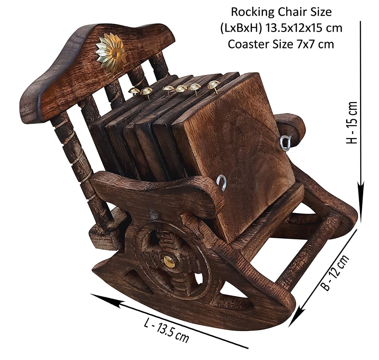 Handcrafted Wooden Antique Rocking Chair Coaster Set